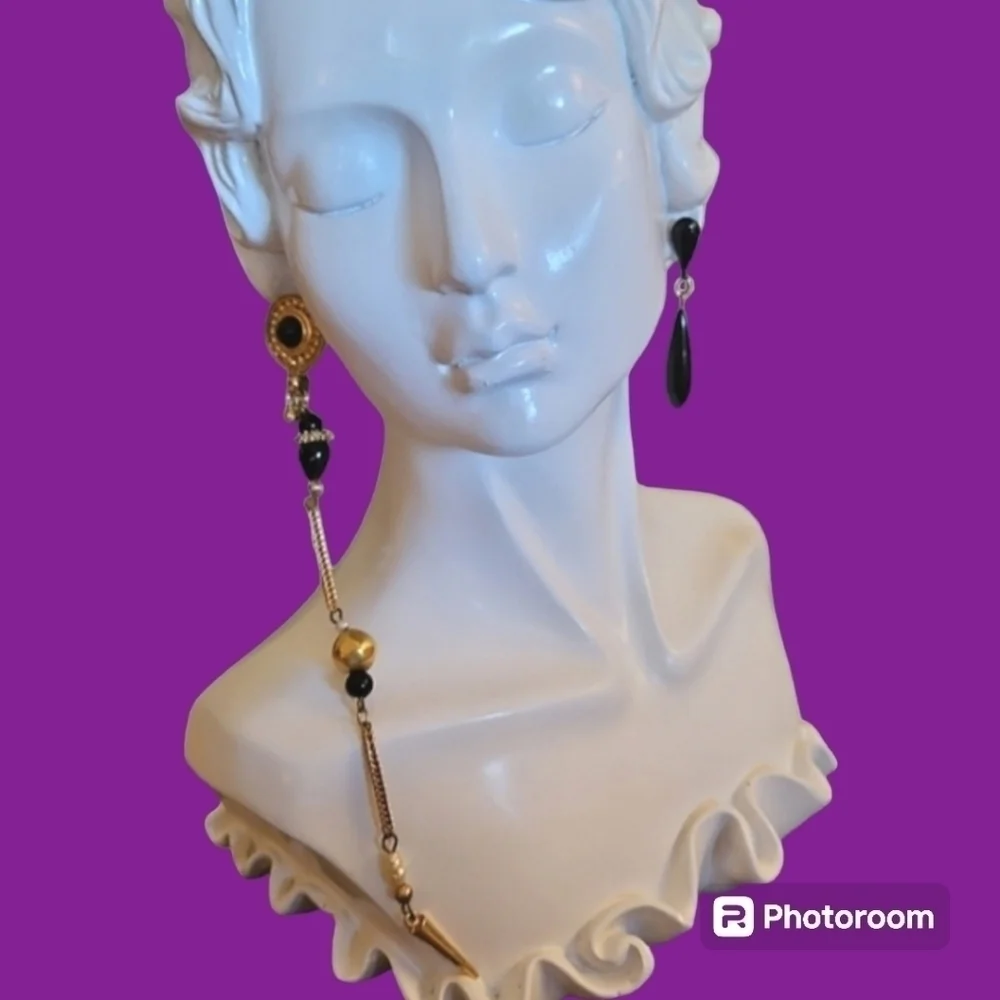 VTG Mismatched Extra Long Etruscan Style Dangle Post Whimsy Earrings